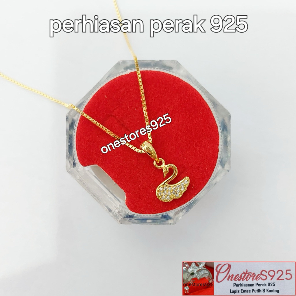 KALUNG ANAK ITALY LIONTIN ANGSA PERAK 925 LAPIS EMAS KUNING