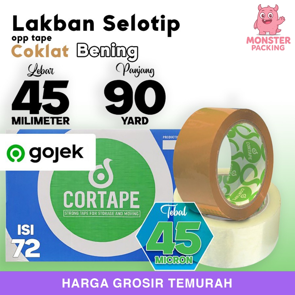 

Lakban Solatip Isolasi 45mm x 90yard OPP Tape Cortape OJOL /DUS