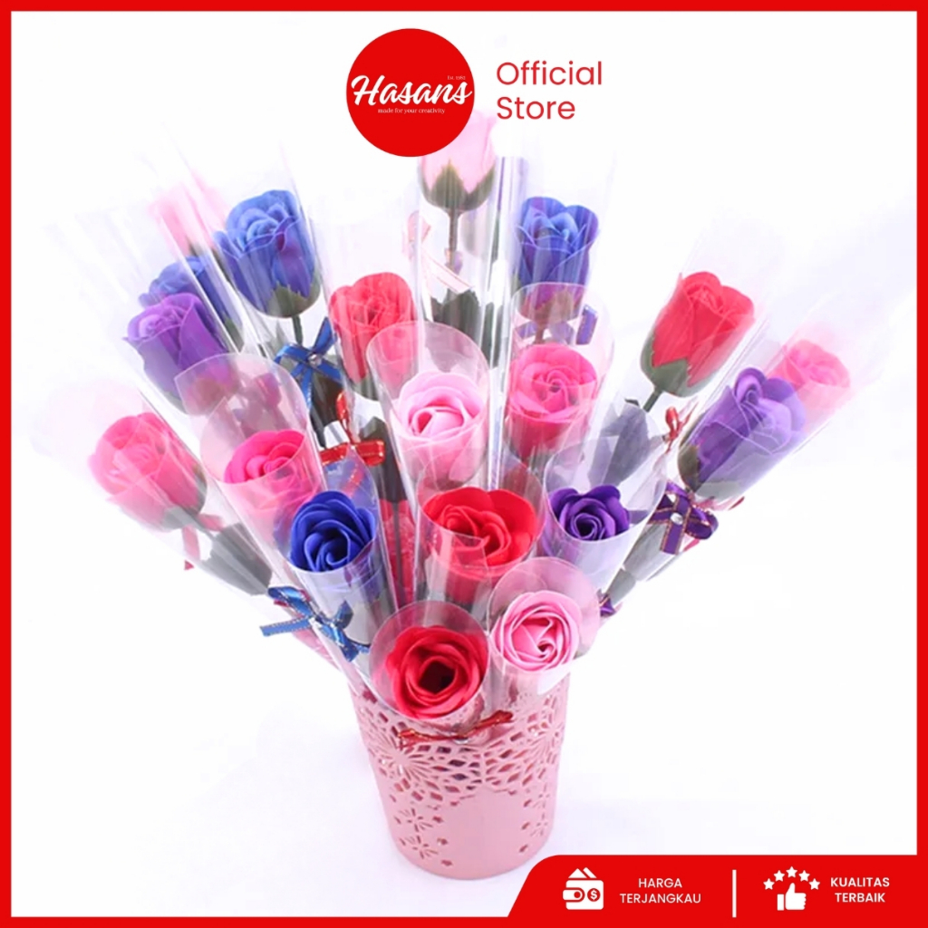 Hasans / [-+ 24 Pcs] Bunga Tangkai Mawar / Bunga Valentine / Bunga Mawar Artificial Setangkai / Bung
