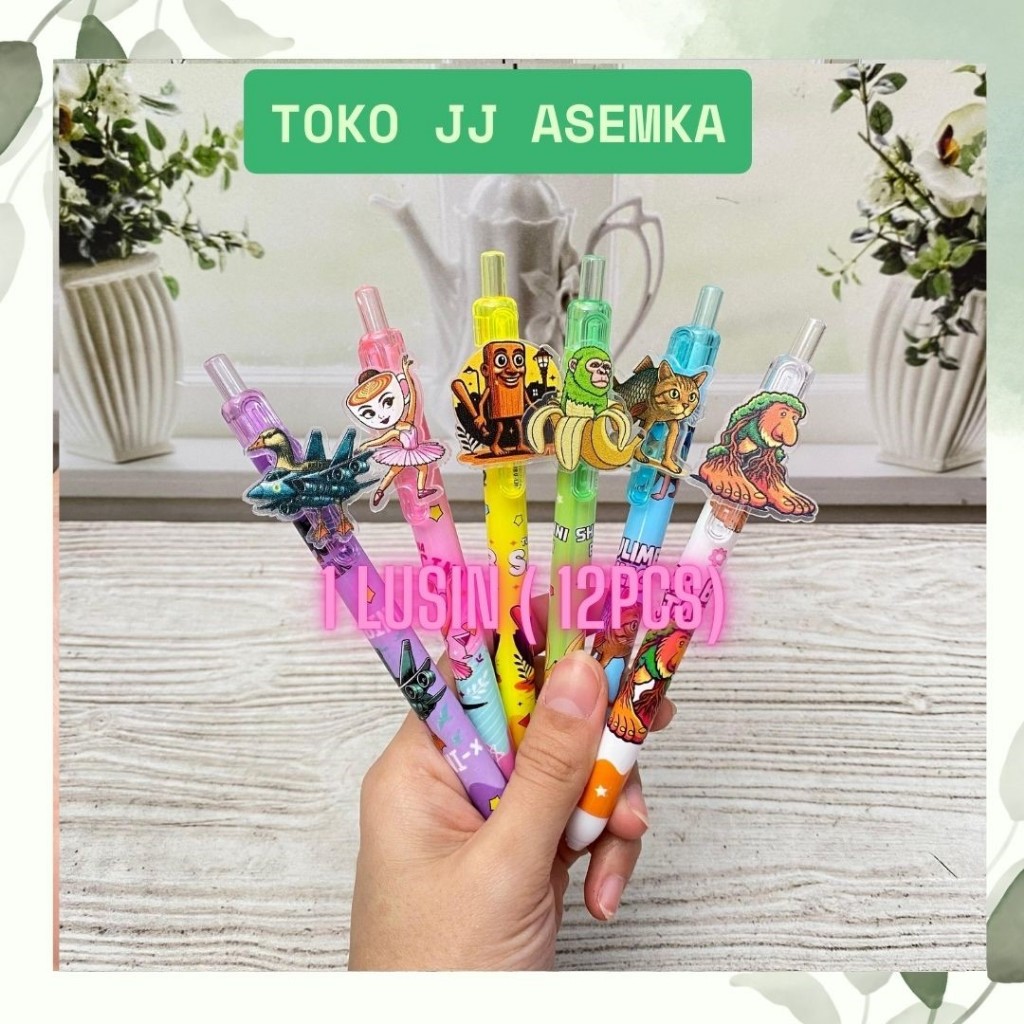 

1 LUSIN ( 12PCS ) PULPEN CETEK AKRILIK BRAINROT ANOMALI BOLPOIN LUCU ANAK ALAT TULIS KANTOR SEKOLAH