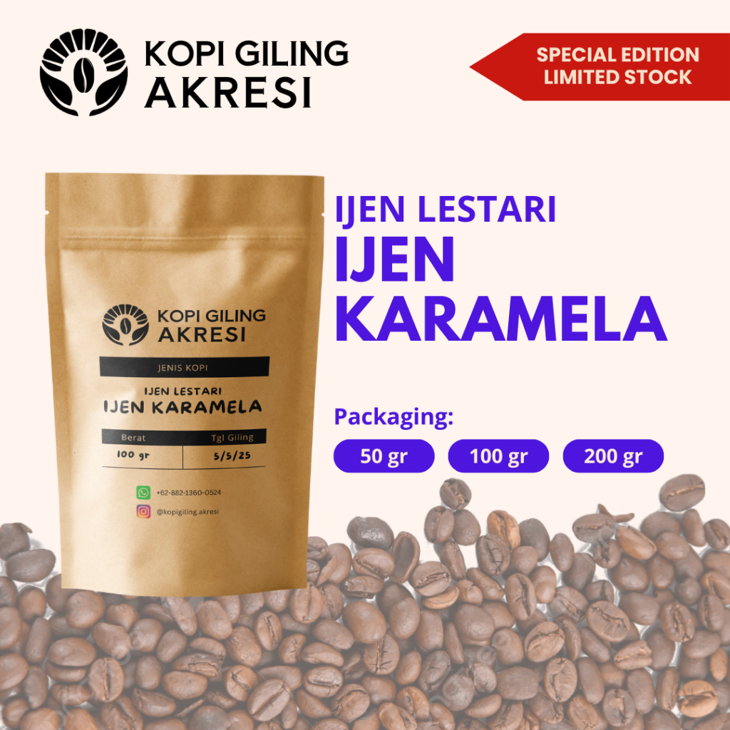 Ijen Lestari Karamela - Kopi Giling Bubuk 250 gr | Kopi Giling Akresi
