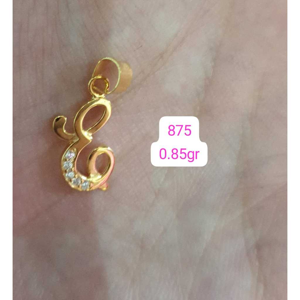 liontin model latin permata inisial huruf E elegant emas asli
