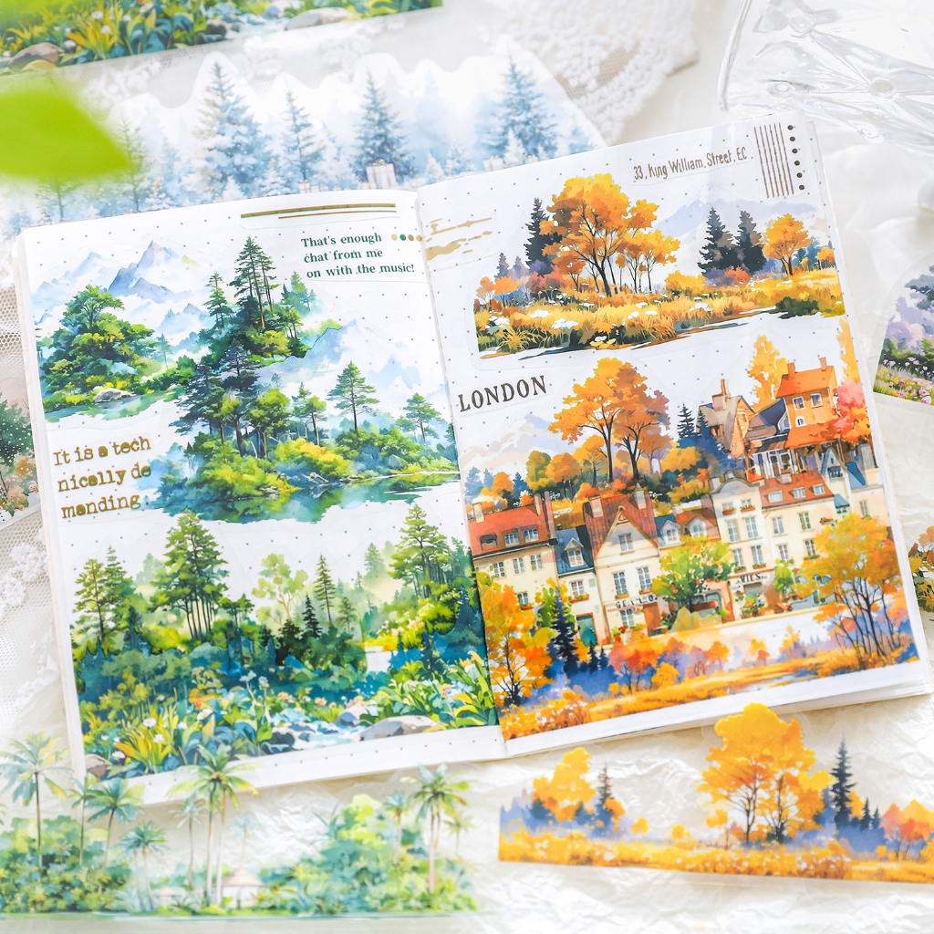 

(8F16) 20pcs Stiker PET Seri Alam Liar Dekorasi Buku Pegangan Retro Sederhana Stiker Perekat Diy Journal Scrapbook