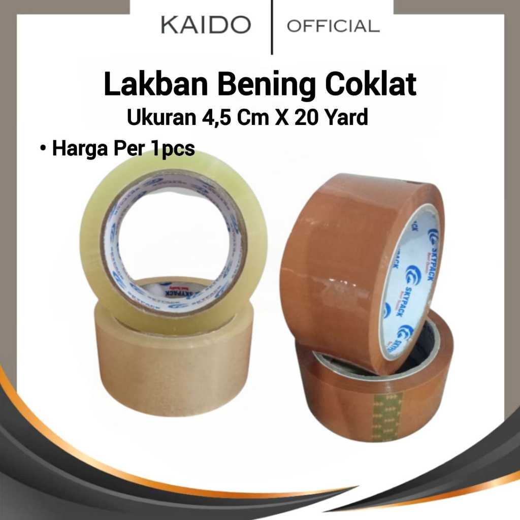 

Lakban Bening 4,5cm x 20Yard/Solasi SKYPACK Coklat Bening 4,5Cm x 20 Yard
