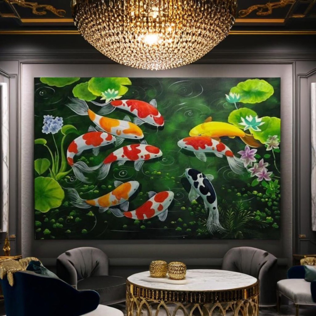 Lukisan Ikan Koi 9 ekor || Lukisan ikan Koi Fengshui || Lukisan Ikan Koi || Lukisan Dekoratif