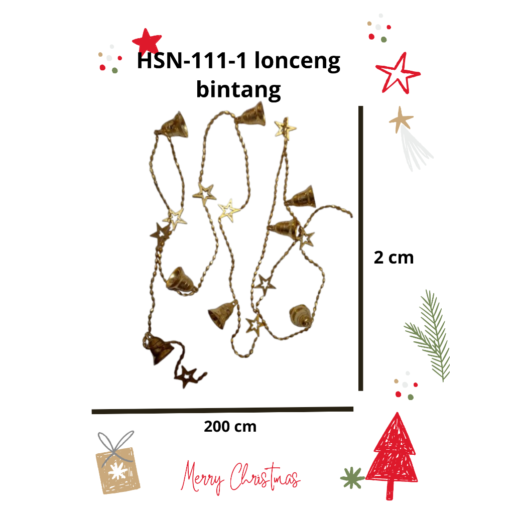HIASAN RANTAI POHON NATAL 2 METER DEKORASI POHON NATAL LONCENG HSN-111
