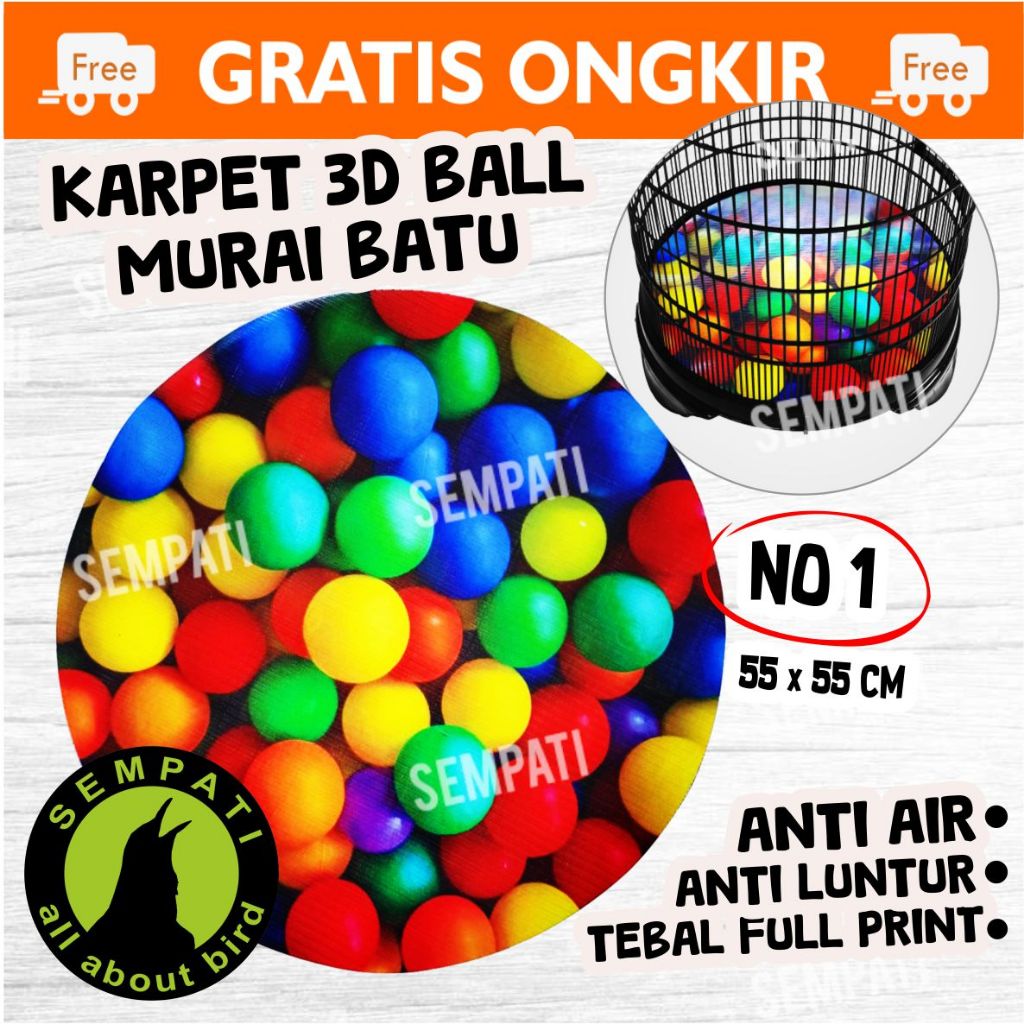 SEMPATI Karpet Motif Bola 3D 3 Dimensi Alas Sangkar Kandang Burung Murai No 1 Bahan Spons Karpet
