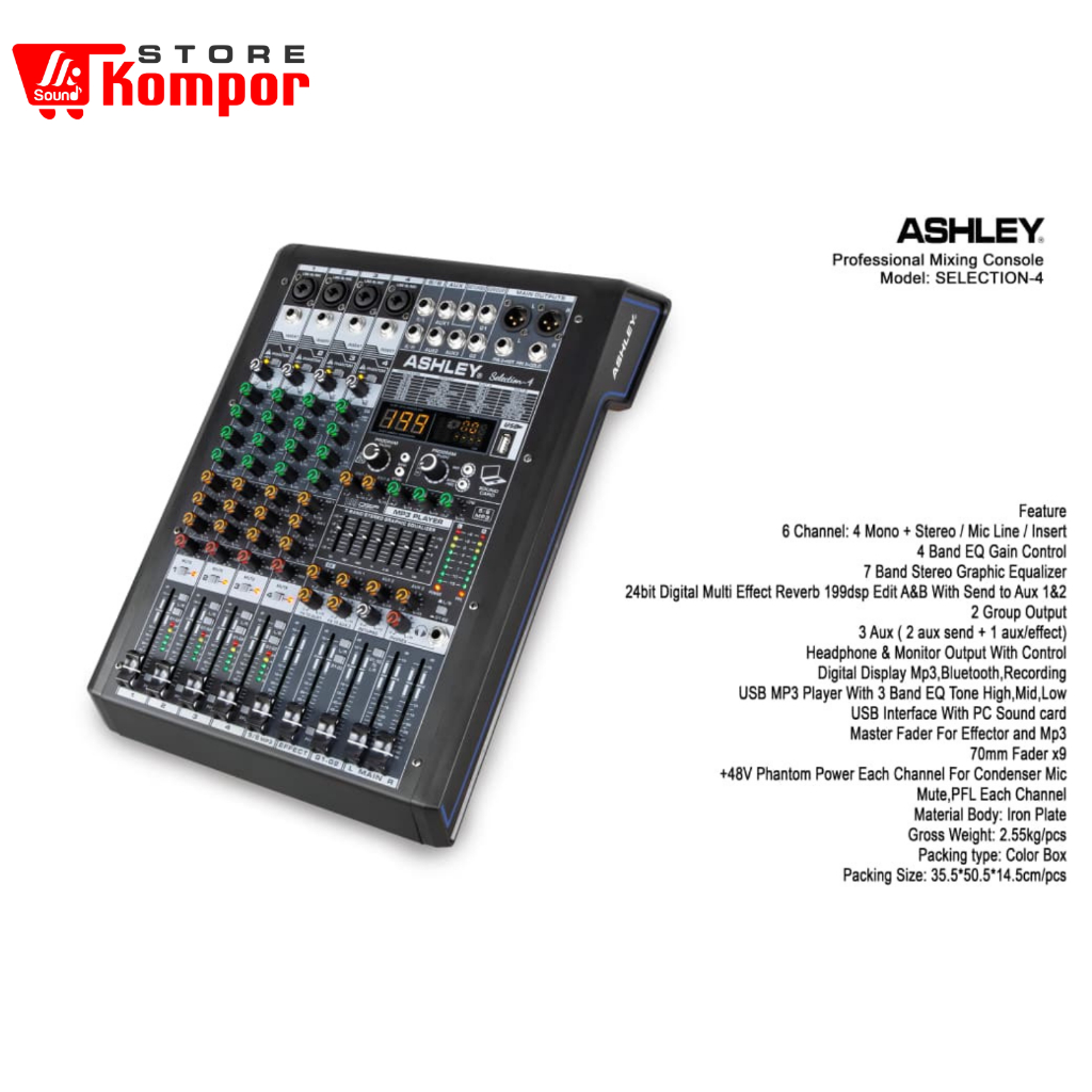 MIXER ASHLEY SELECTION4 ORIGINAL MIXER 4 CHANNEL / Ashley Selection 4 / Selection-4 USB-Bluetooth