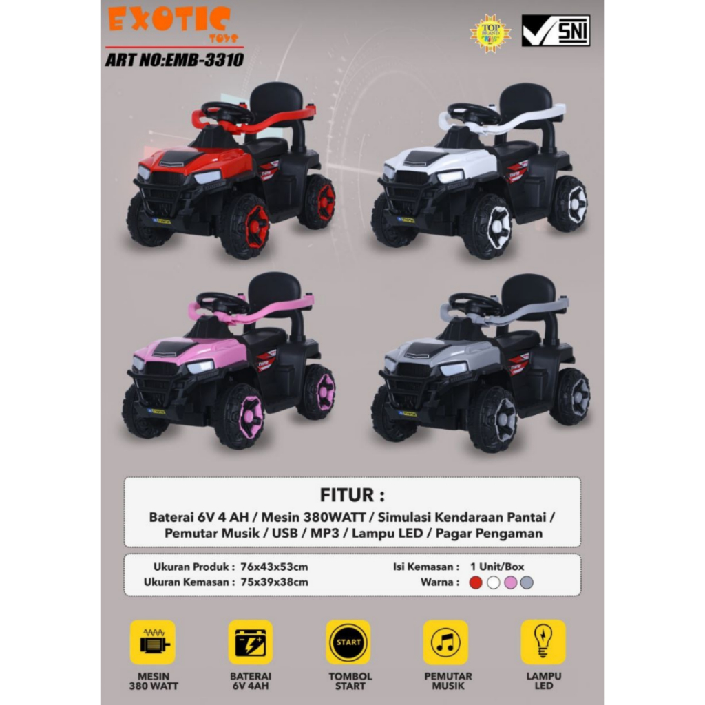 MAINAN ANAK MOBIL MOBILAN EXOTIC 3310 RECHARGEABLE CAR EMB3310 EXOTIC / MOBIL MOBILAN DOROANGAN 3311