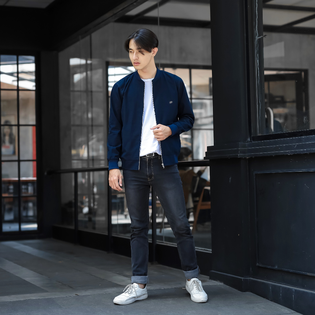 Jaket Bomber Canvas Pria Navy