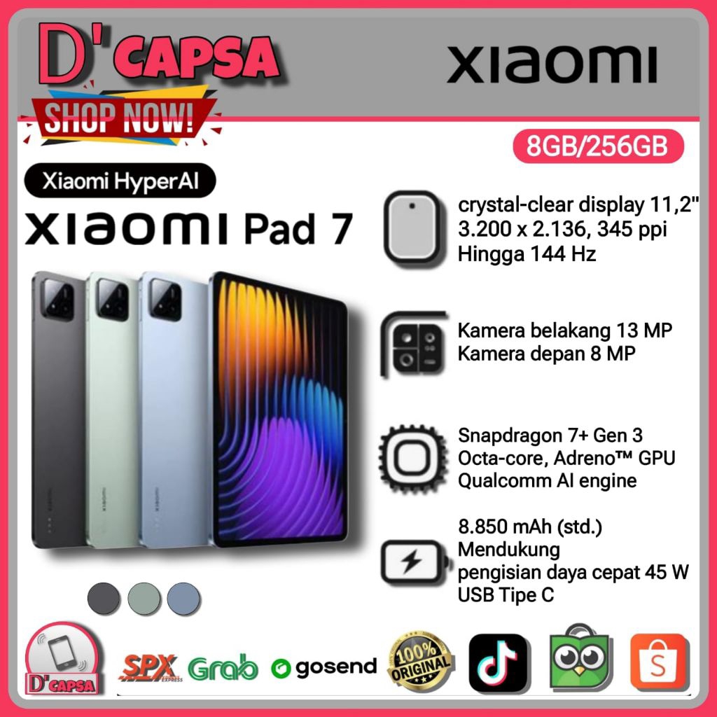 Xiaomi Pad 7 Ram 8/256 GB Snapdragon 7+ Gen 3 | Layar  11.2" Garansi Resmi Indonesia