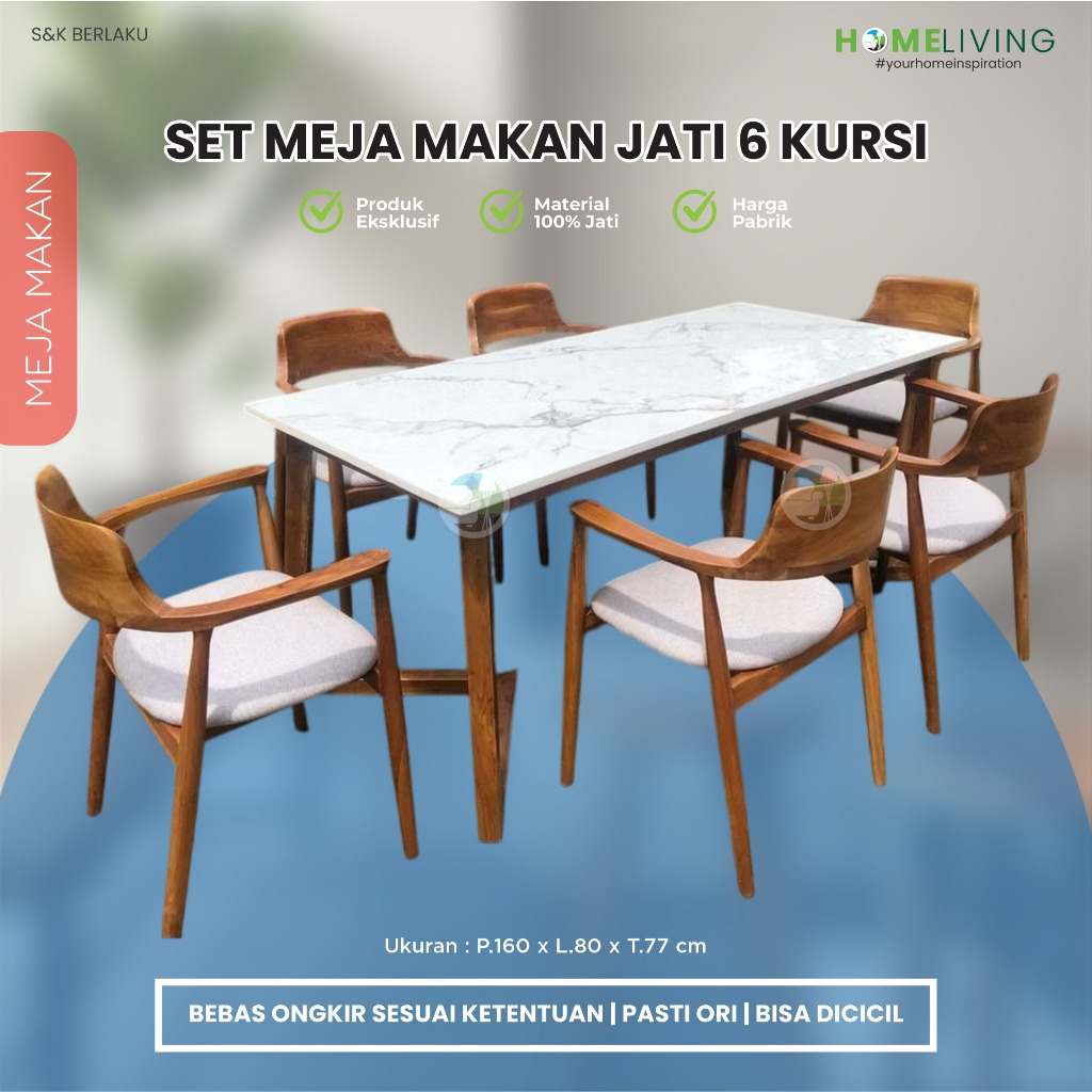 HOMELIVING - MEJA MAKAN JATI - MEJA MAKAN 6 KURSI - MEJA MAKAN JATI 6 KURSI