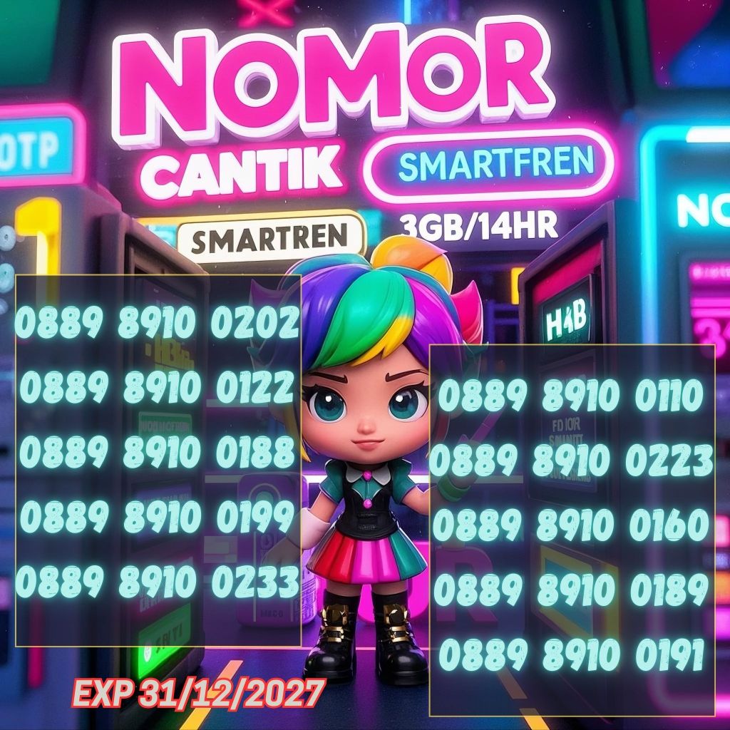 Nomor Cantik Smartfren Seri 0889 8910 0XXX Bonus 3GB/14HR Harga 44ribu