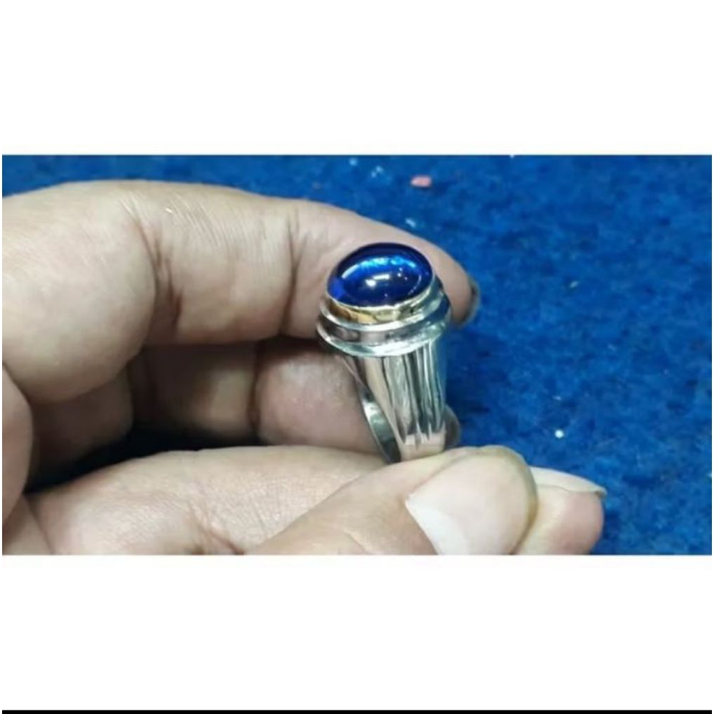 CINCIN BATU NATURAL BLUE CYCLOP CRYSTAL ASLI PAPUA