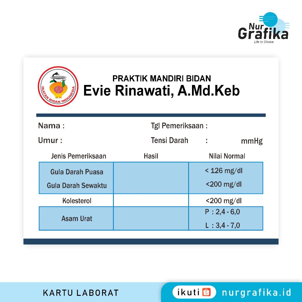 

1Pack Kartu Laborat / Cek Gula Darah