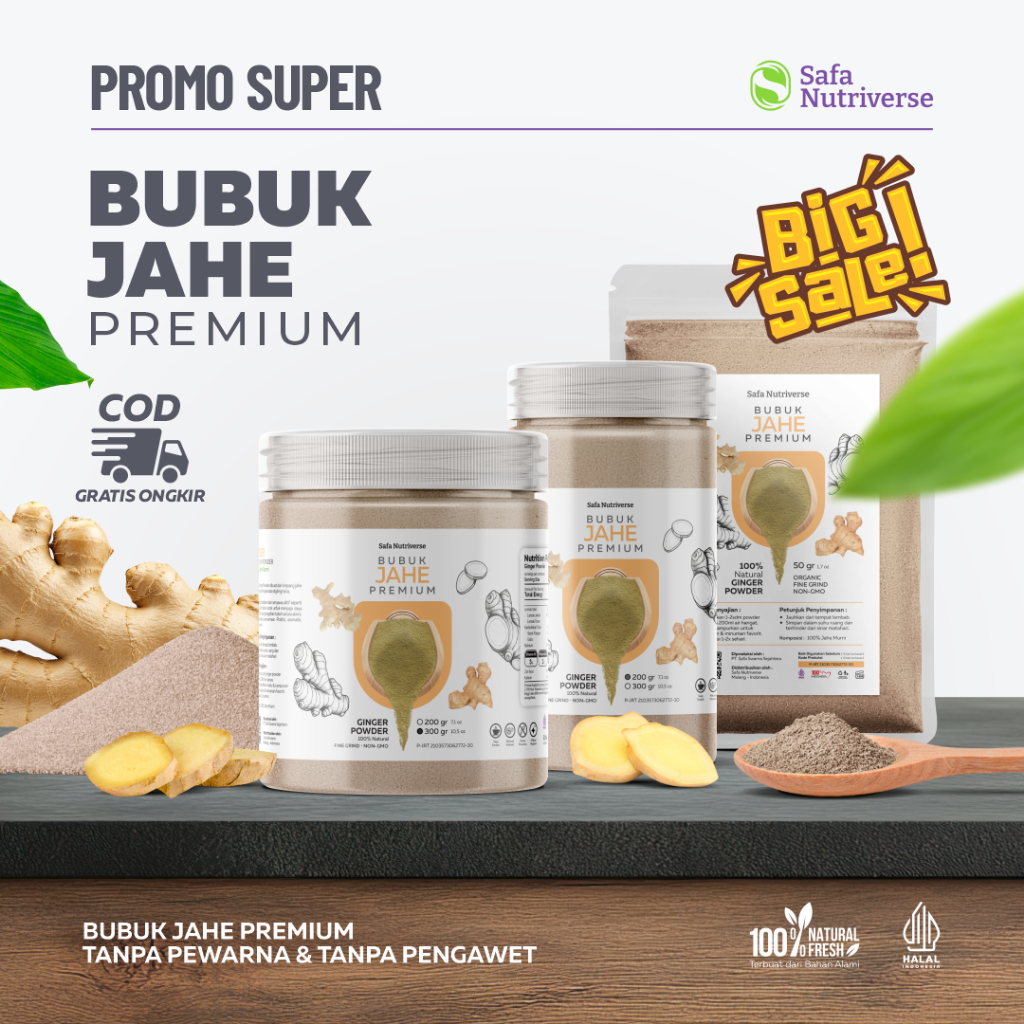 

Jahe Bubuk Murni Jahe Instan Ginger Powder Alami 100% Original Tanpa Campuran Bahan Pokok Bumbu