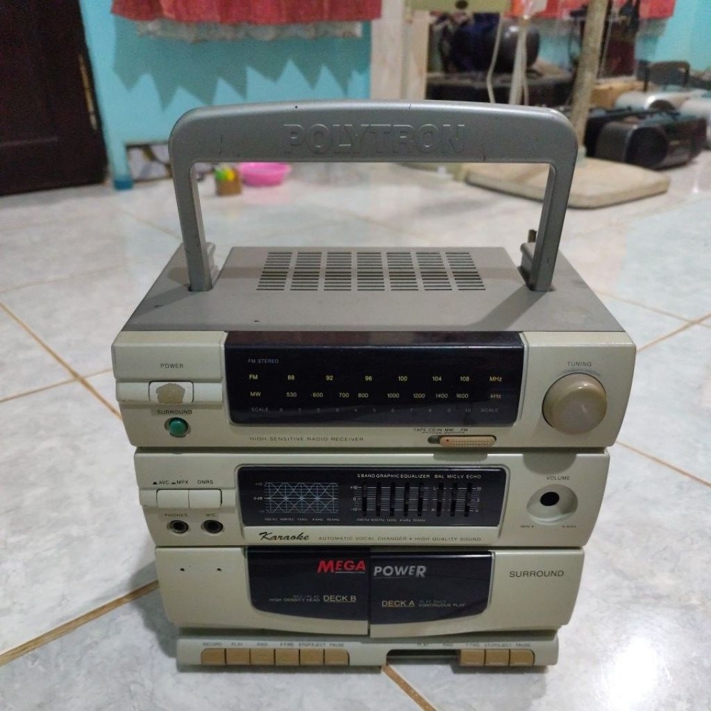 Head Kompo  Polytron  Radio Tipe VCD Player mati total, ada yang masih bagus, Bazooka Mega Powers