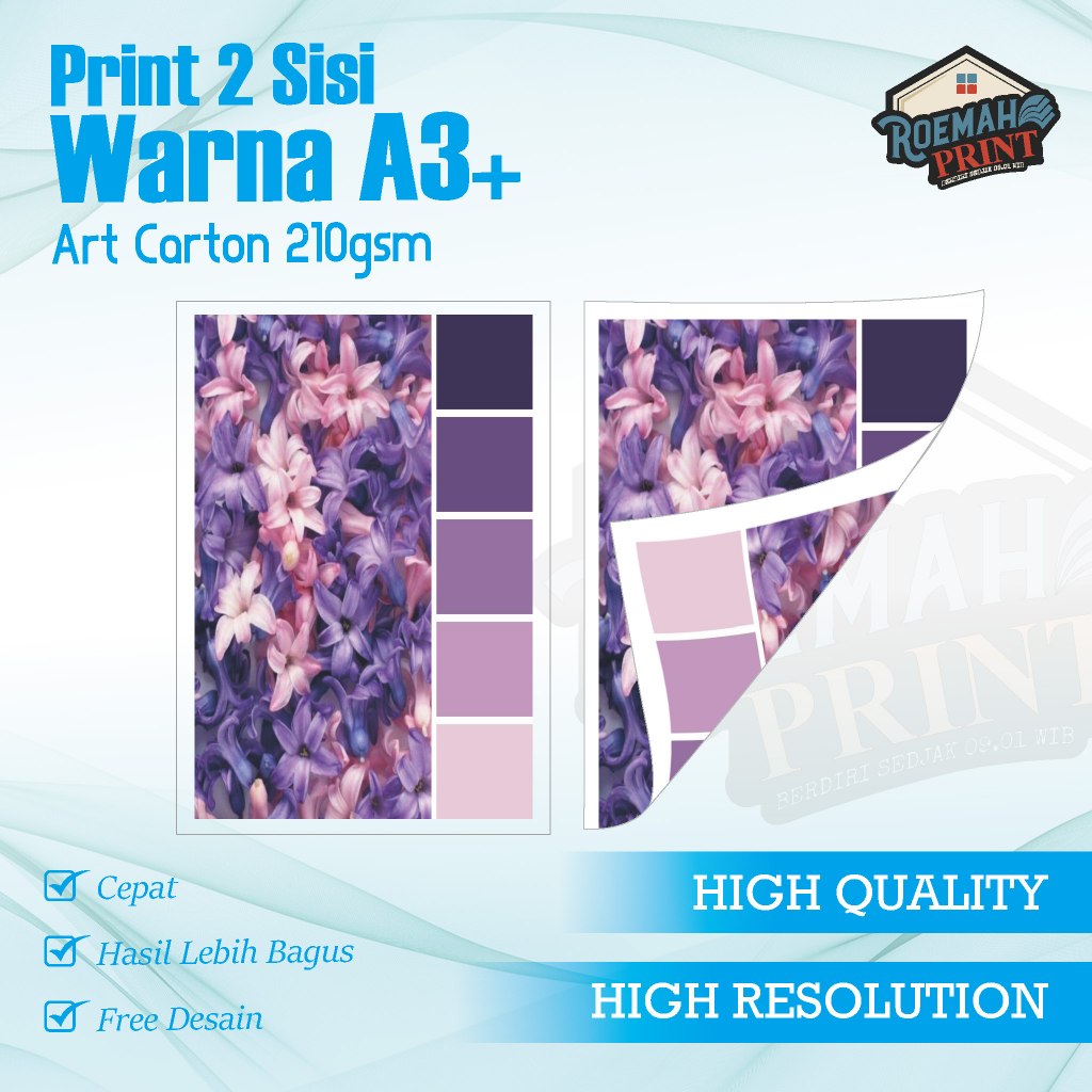 

PRINT WARNA A3+ KERTAS ART CARTON 210 GSM