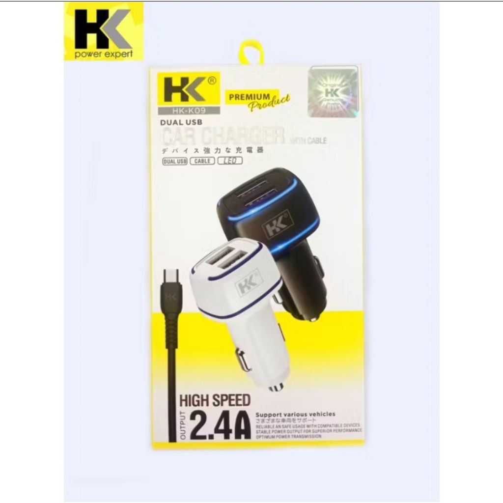 HK-K09 Car Charger Fast Charging Original / Batok Charger Mobil 2 USB LED