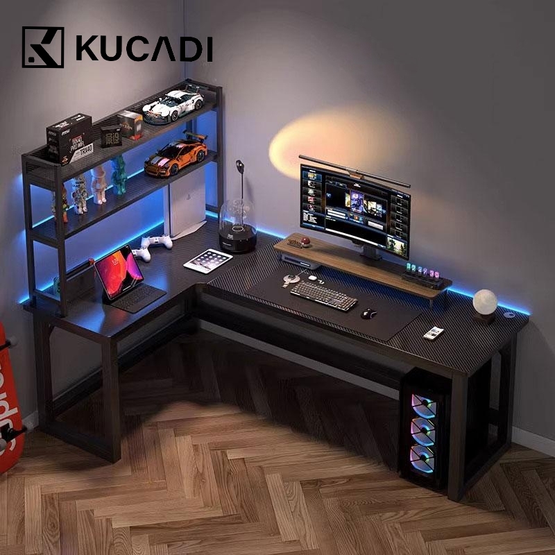 KUCADI Meja Gaming Pola Fiber Karbon Meja Kerja Meja Komputer Meja Belajar Meja Laptop [ Garansi lim