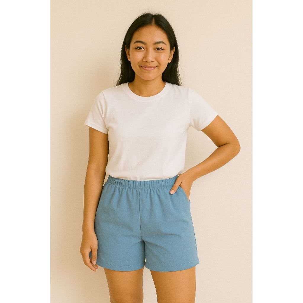 Celana Pendek Wanita Polos – Bahan Jatuh, Adem & Nyaman Harian - BIRU WARDAH