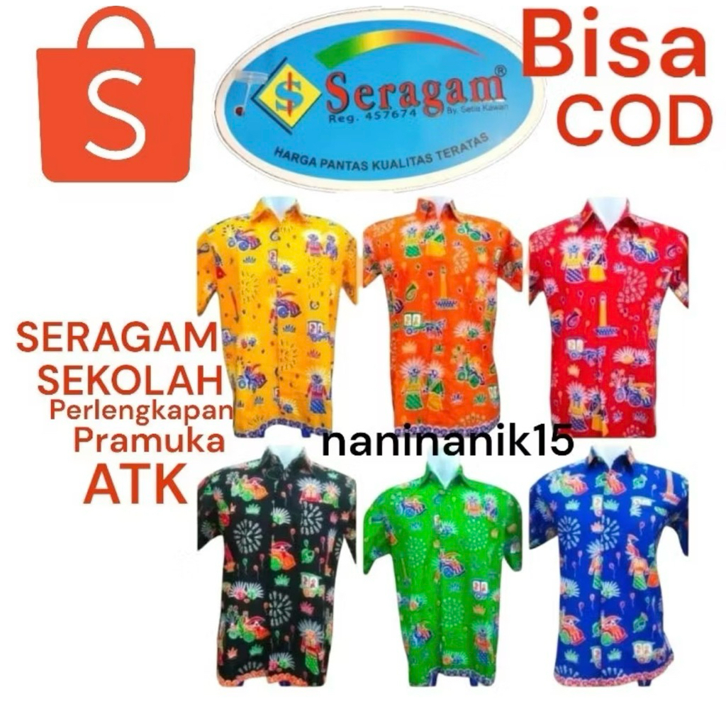 SERAGAM BAJU BATIK ONDEL ONDEL BETAWI LENGAN PENDEK / BATIK SD BAGUS
