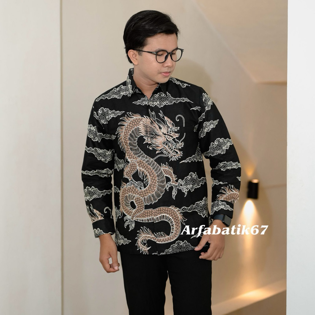 NAGA MOCA HITAM kemeja batik pria lengan panjang lapis furring hero ready panjang pendek