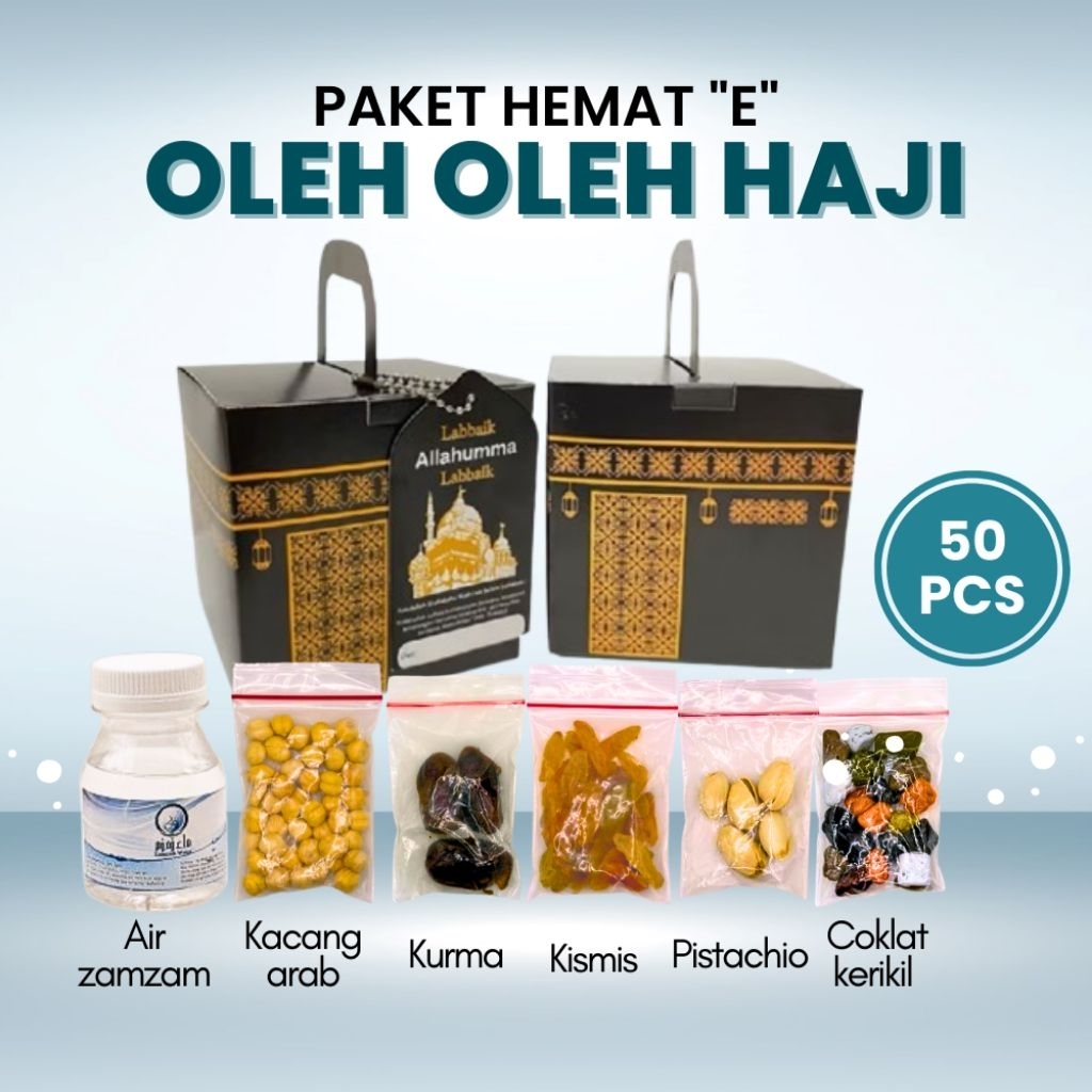 

Paket Hemat Oleh-oleh Haji dan Umroh Paket E 50 PCS isi Air Zamzam Dus Ka'bah