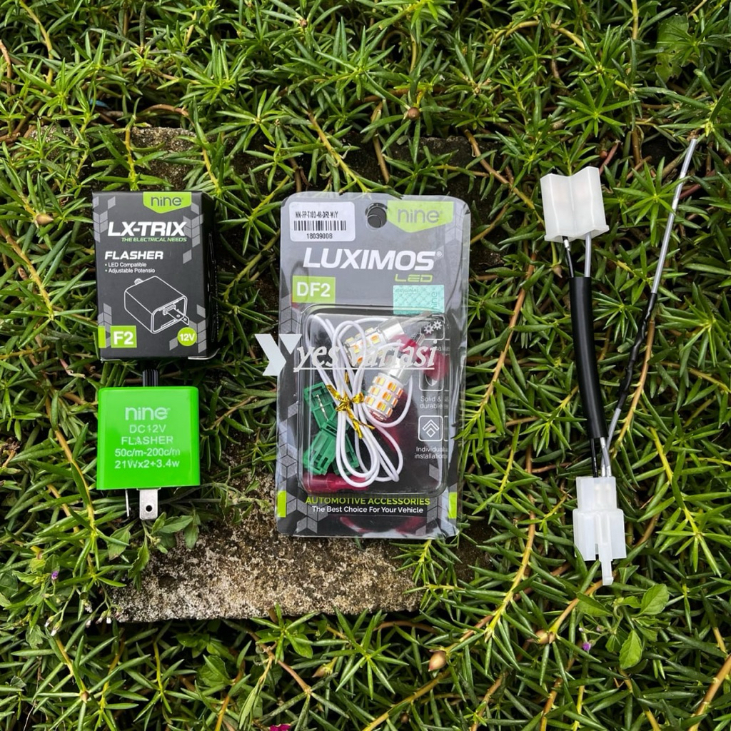 PAKET SEIN 2 MODE LENGKAP SOKET 3 KABEL + DIODA DAN FLASHER NINE LUMINOSLED LAMPU T10 DF1 DAN DF2 2 