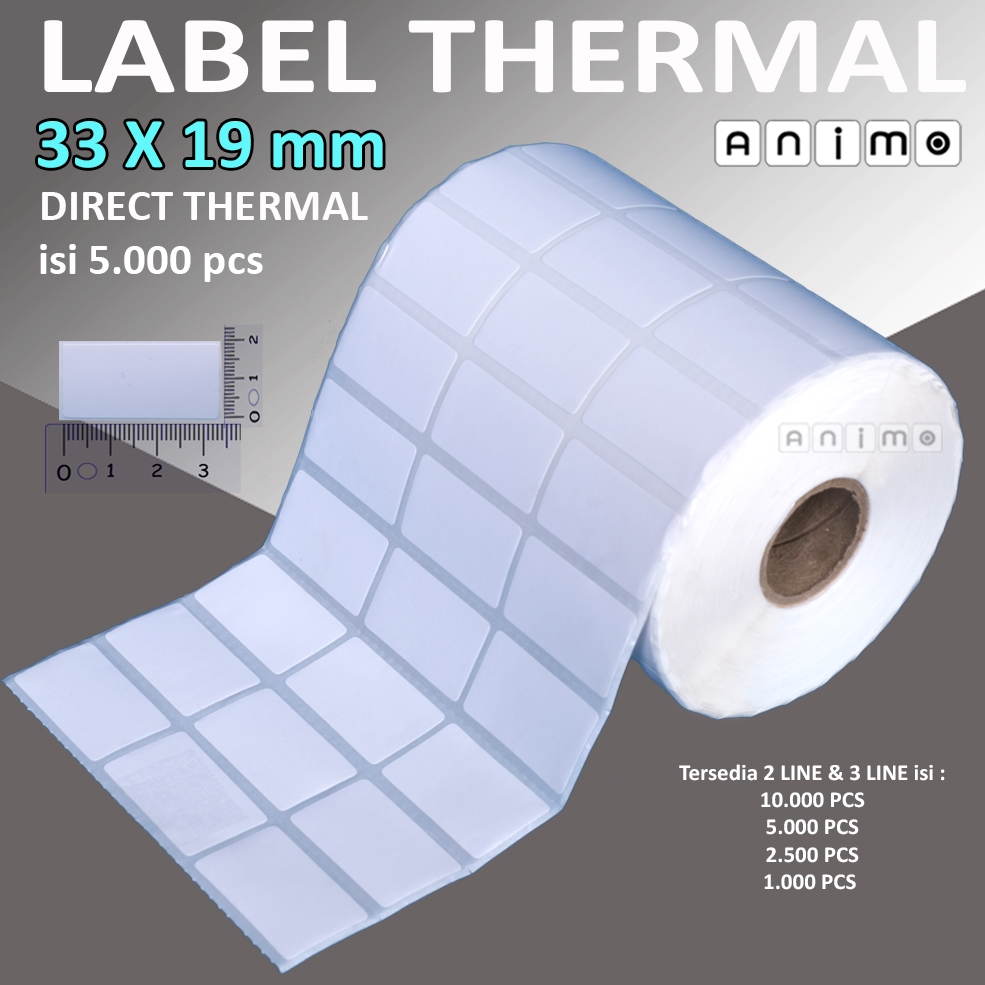 

LABEL THERMAL 33 X 19 3 LINE isi 5.000 PCS - Label Barcode Direct Thermal 33X19 mm - Stiker Thermal 33 x 19 mm 3 line isi 5.000 pcs