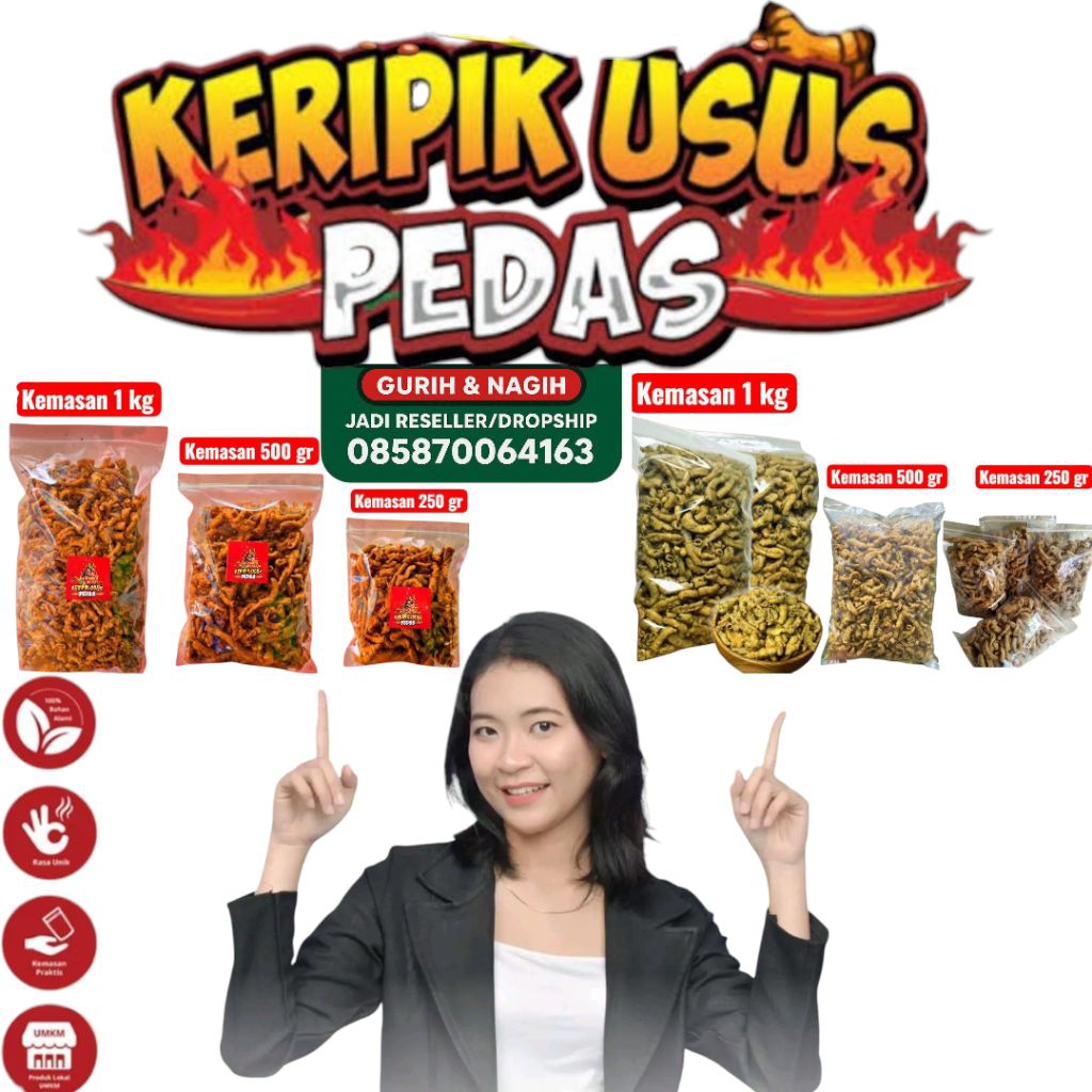 

Usus Crispy gurih, enak, dan bikin nagih!Sekali coba, pasti pengen lagi Cemilan renyah cocok buat santai, nonton, atau jadi teman makan. Ready stok & bisa kirim ke seluruh Indonesia!