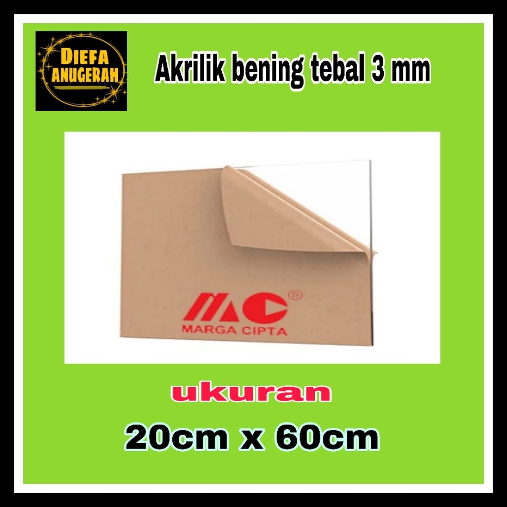 Acrylic bening/Akrilik lembaran bening 3mm 20x60 Mika bening