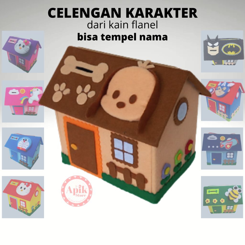 Celengan Anak Karakter Lucu Dari Kain Flanel Bentuk Rumah Dari Kain Flanel Bisa Buka Tutup Dan Custo