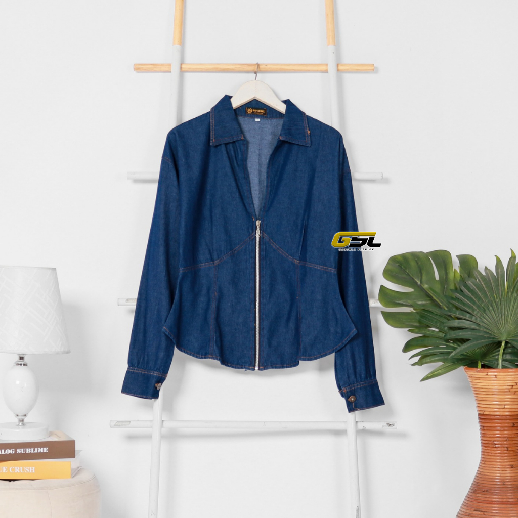 Gsl.fashion31 Jaket Denim Jeans Wanita Zipper Resleting Slim Fit Body Lengan Panjang