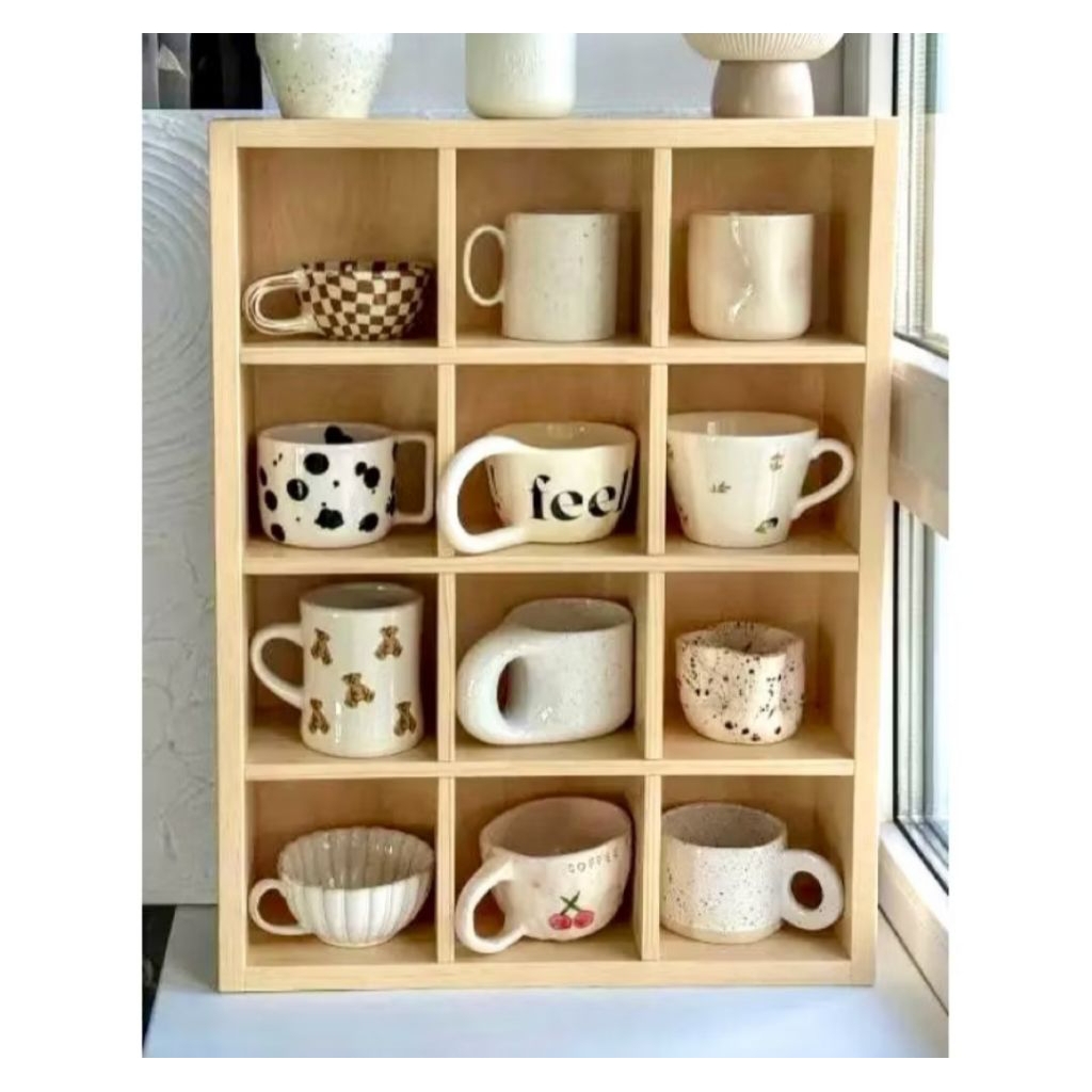 rak gelas kayu jati / rak penyimpanan mug gelas aesthetic