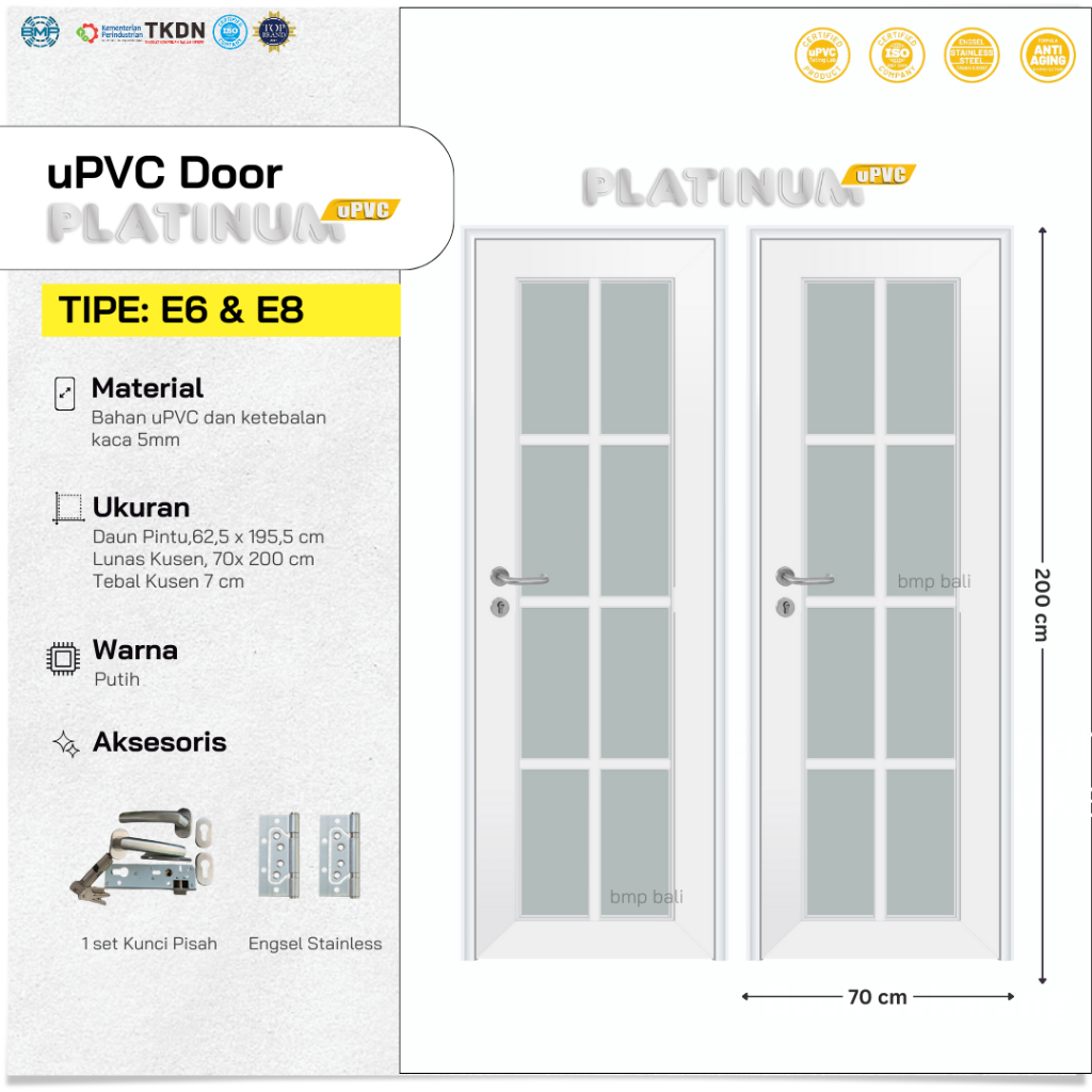Pintu Kamar Mandi Platinum UPVC tipe elegant/ pintu kamar tidur minimalis