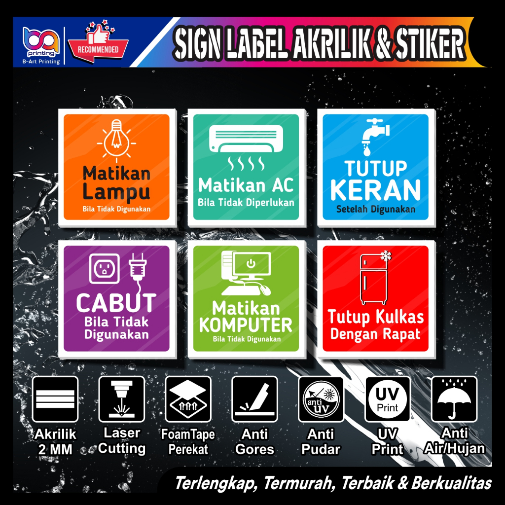 

MURAH Sticker Waterproof Hemat Energi MATIKAN LAMPU MATIKAN KOMPUTER MATIKAN AC TUTUP KRAN KERAN AKRILIK