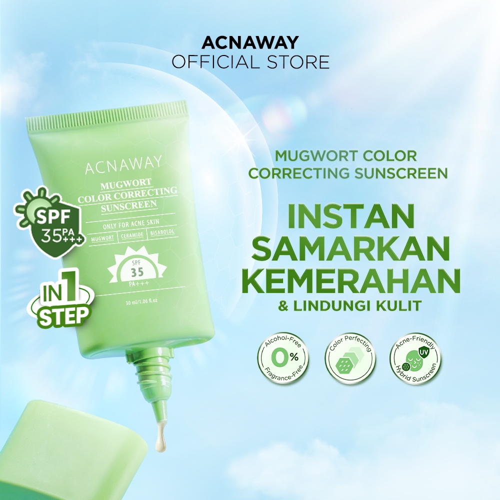 ACNAWAY Mugwort Color Correcting Sunscreen SPF 35 PA+++ - Sunscreen Tabir Surya Hybrid untuk Wajah B