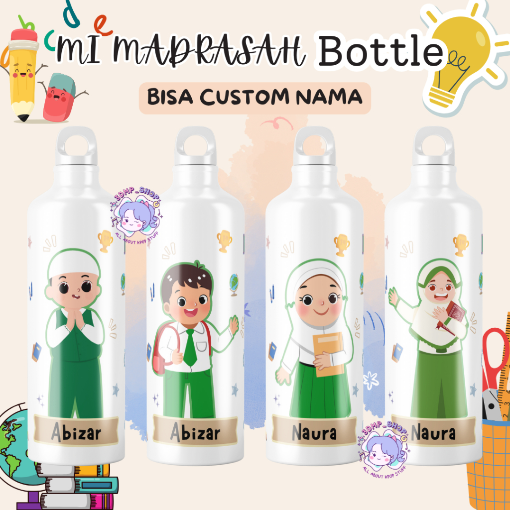 Termos Botol Sport Custom Anak MI MADRASAH Gift Series Kado SD TK Rok Celana Hijau