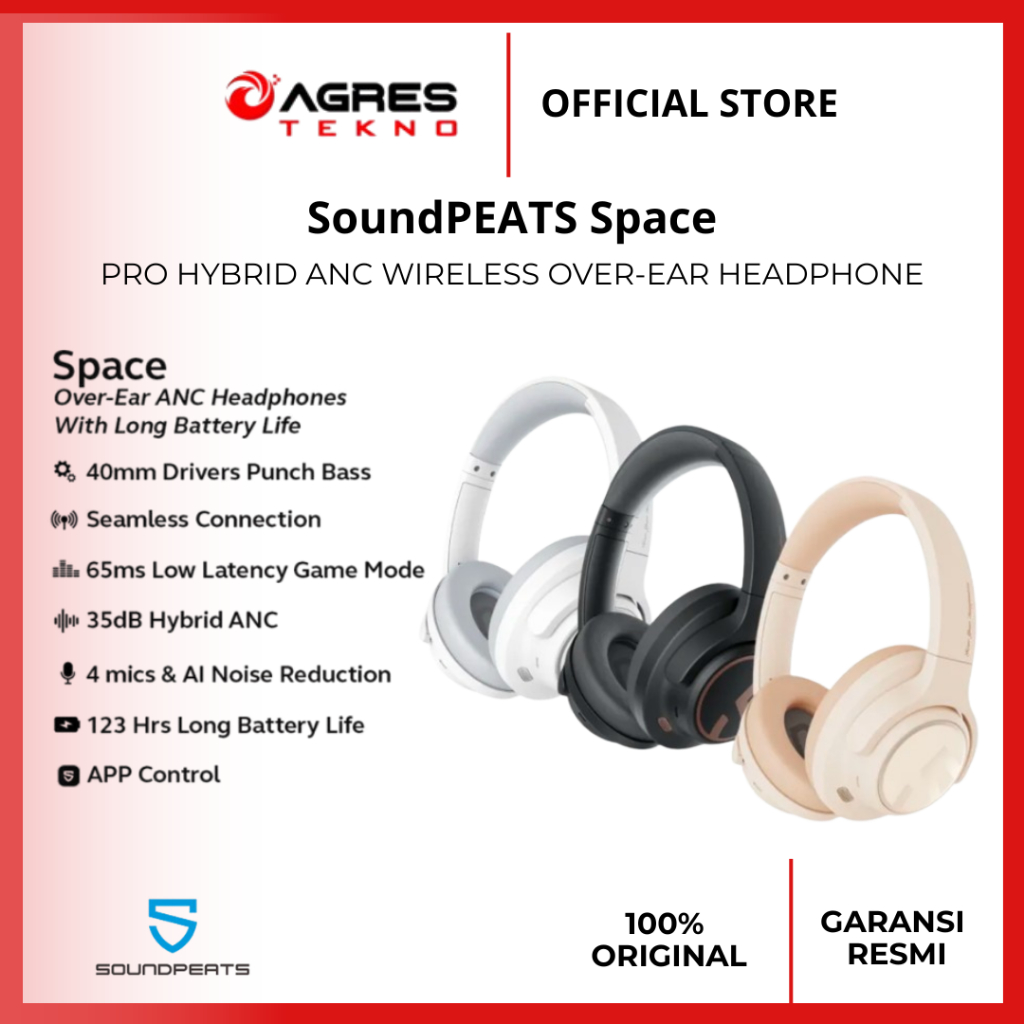 SoundPEATS Space Pro Hybrid ANC Wireless Over-Ear Headphone