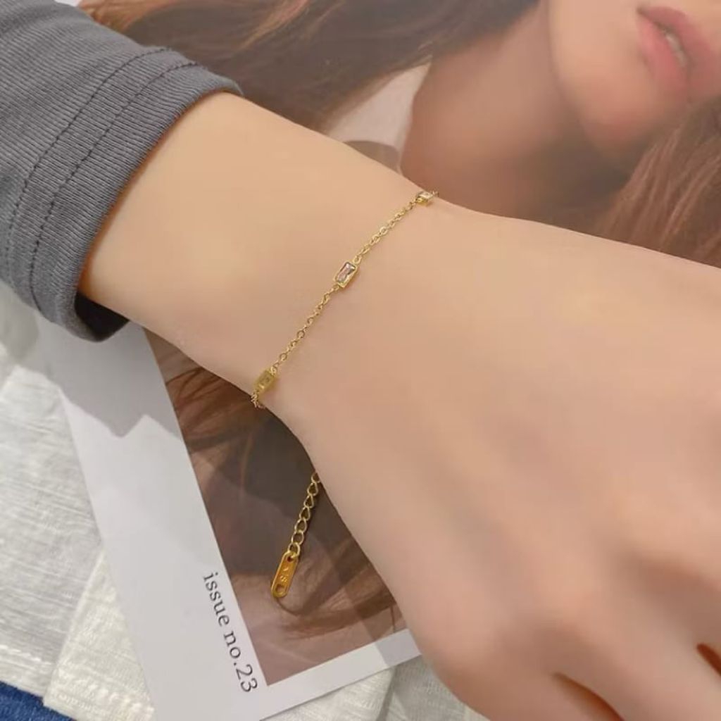 gelang rantai titanium permata putih polos