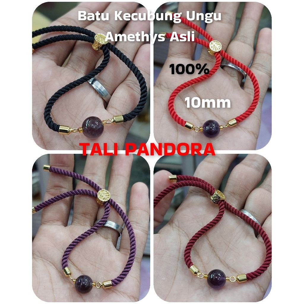 Gelang Batu Kecubung Single Tali Pandora - Asli Batu kecubung Amethys Quartz import Original