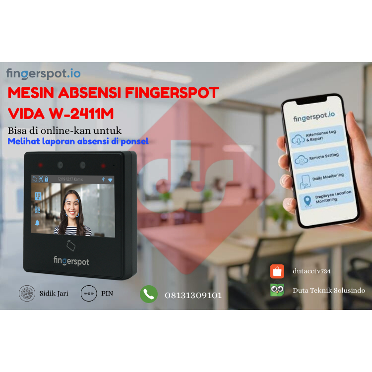 Mesin Absensi Wajah Fingerspot Vida W-2411M absen multi face kartu support online fio dan lokal LAN 