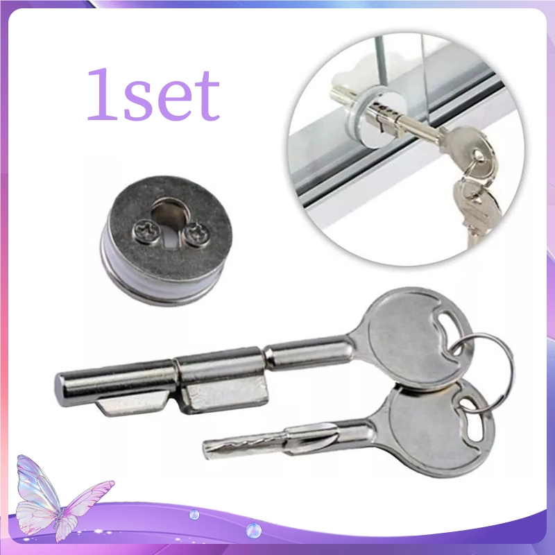 1set Kunci Etalase Kaca Kunci Lemari Rak Pajang Kaca Glass Cabinet Showcase Lock Kunci Lemari Kaca