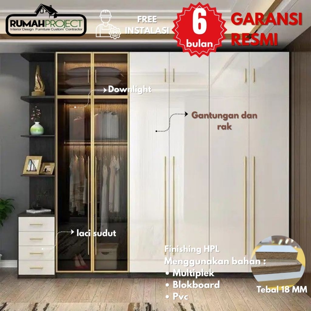 LEMARI PAKAIAN KACA CUSTOM | LEMARI PAKAIAN AESTHETIC | WARDROBE CUSTOM