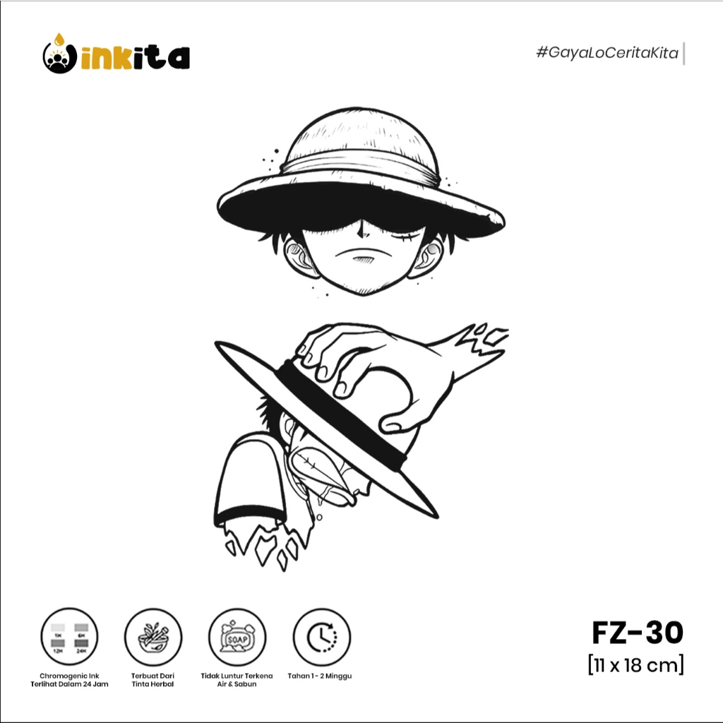 INKITA-Tattoo Semi Permanen One Piece Tatto Temporer Sementara Fruit Ink Karakter