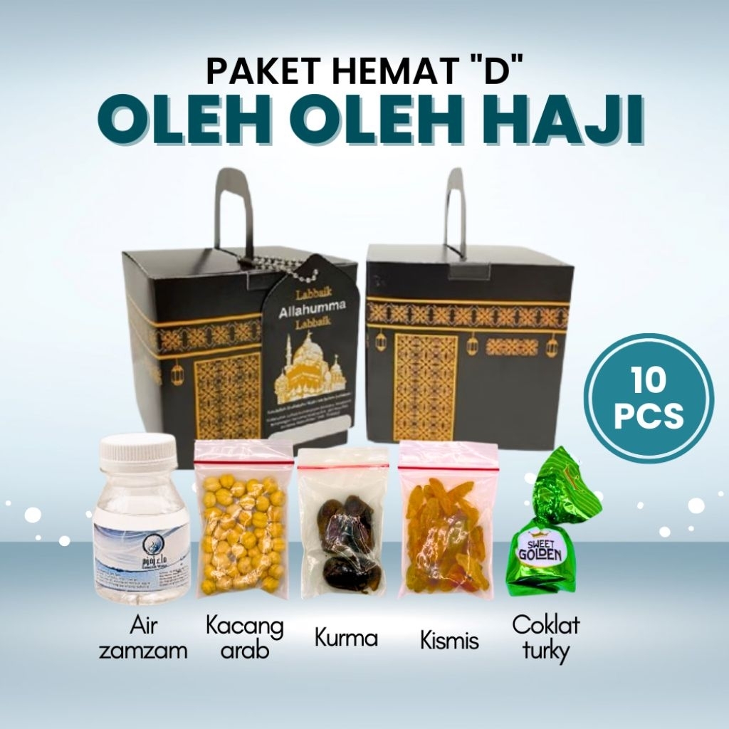 

Paket Hemat Oleh Oleh Haji Dan Umroh Paket D 10 Pcs Isi Air Zamzam Dus Ka'bah
