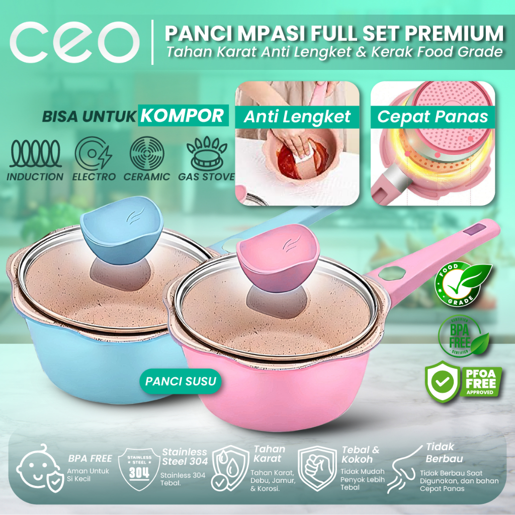 CEO Panci Masak Susu Mpasi Baby Cooking Rebus Teflon Anti Lengket Peralatan Makan Bayi Anti Karat