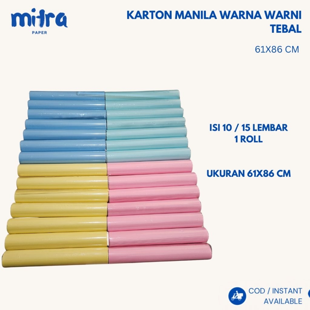 Kertas Karton Manila 150 Gsm Isi 10 Lembar / 5 Warna / Bc Warna Ukuran 61x86 cm / Karton Manila Teba