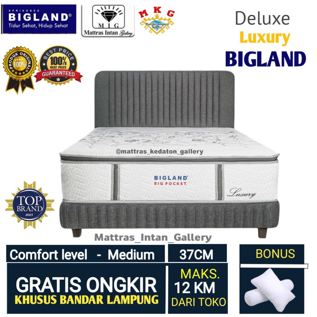 Kasur springbed Bigland Deluxe Luxury Full Set T37cm - kasur spring bed BiGLAND size 160 - 180 banda